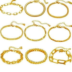 9 Piece Chunky Gold  Cuban Link Chain Bracelets NWT